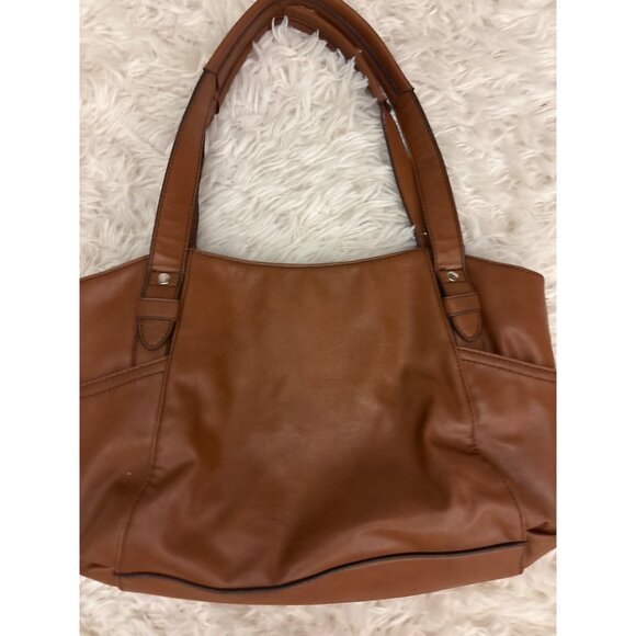 Relic By Fossil Brown Faux Leather Tote Bag With Outer Pockets & Silver Logo Acc - Picture 3 of 16